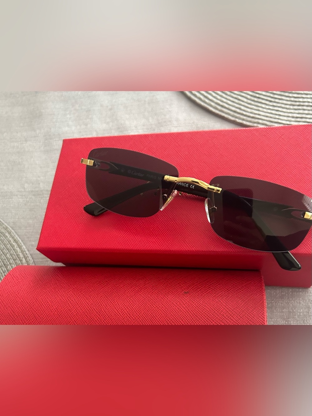Cartier Rimless Sunglasses in Black and Gold-Tone